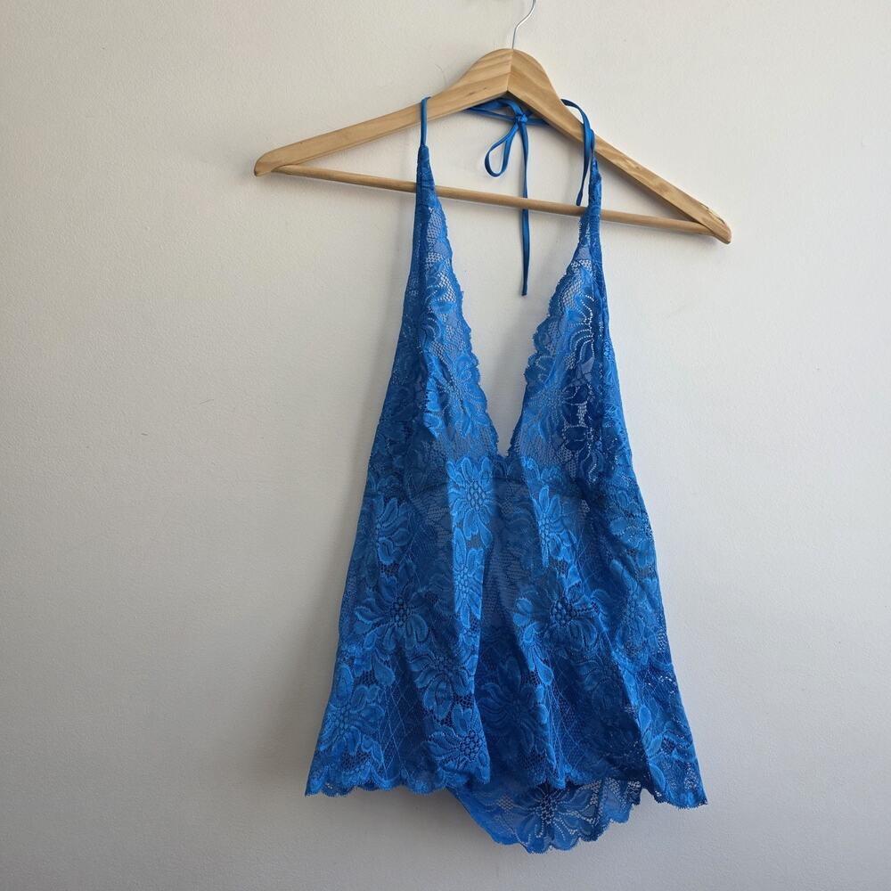 Frederick's Of Hollywood‎ Lace Lingerie Halter Blue X Large Festival Babydoll